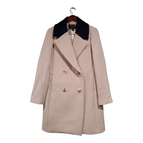 J. Crew Arianna Dusty Pink w/ Navy Collar Contrast TopCoat Wool Blend Size 10 - Picture 1 of 16
